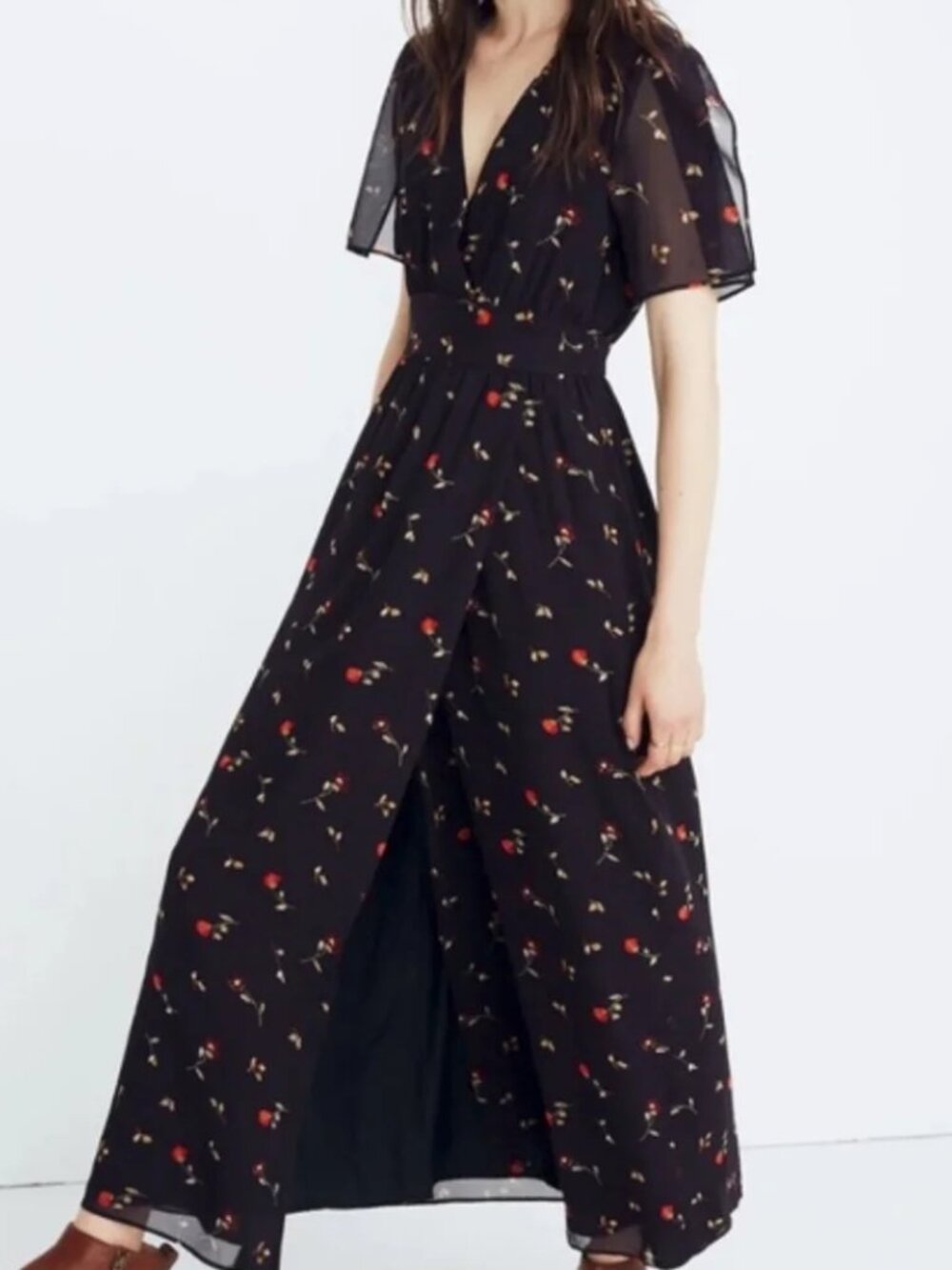 Madewell Black Maxi Dress with red flowers size 2
